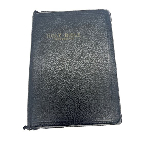 Vintage KJV Bible 1950 Zippered Red Letter Concordance Leather 1950s - Picture 1 of 8